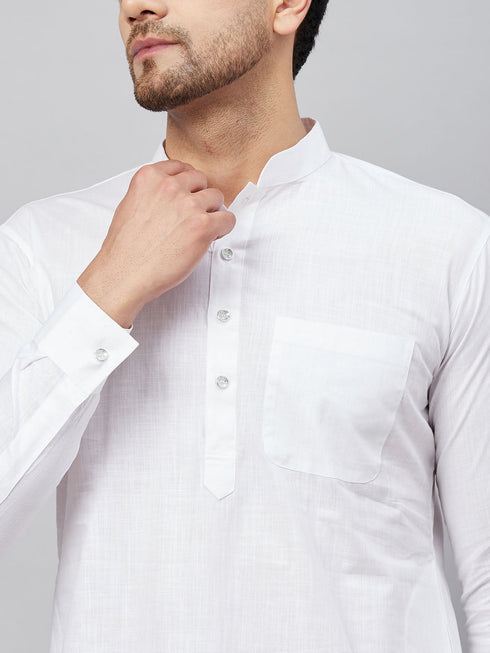 Men's White Cotton Blend Pathani Suit Set